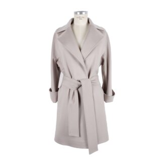 Made in Italy Elegant Beige Wool Coat with Waist Belt