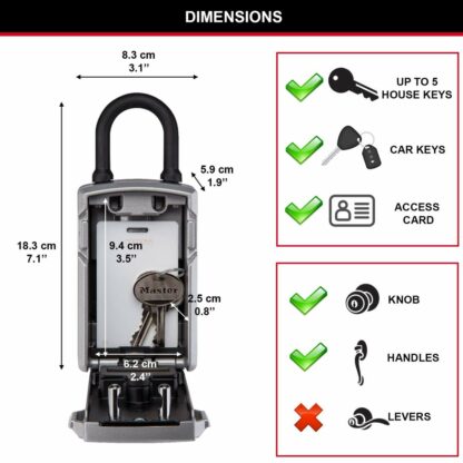 Θυρίδα ασφαλείας Master Lock 5440EURD Κλειδιά Μαύρο/Ασημί Ψευδάργυρος 18 x 8 x 6 cm (x1)