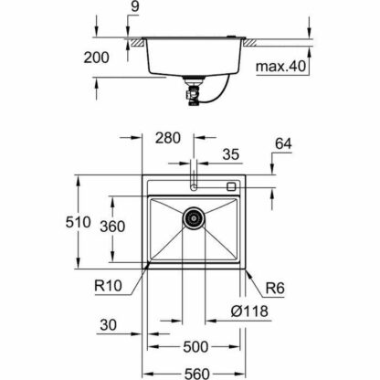 Νεροχύτη με Ένα Κύπελλο Grohe K700 Γκρι