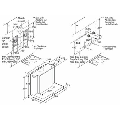 Συμβατικός Απορροφητήρας BOSCH DWB099752 90 cm 770 m3/h 58 dB 317W