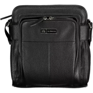 La Martina Black Leather Men Shoulder Bag