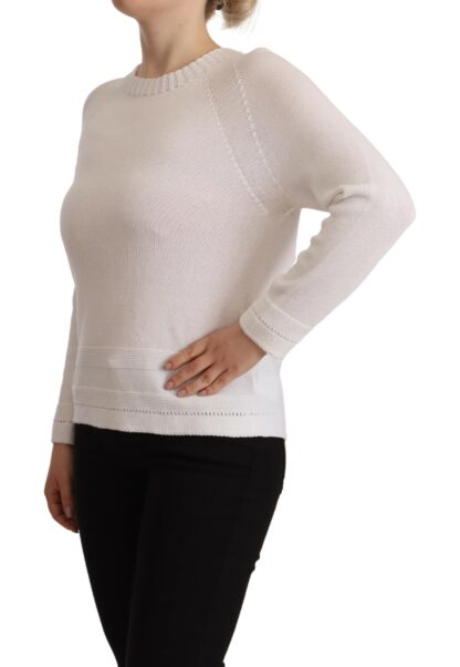 Alpha Studio Elegant White Cotton Pullover Sweater