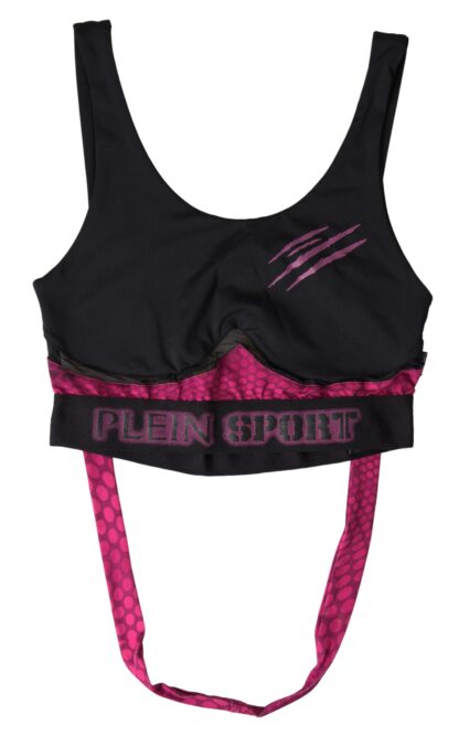 Plein Sport Sleek Black Sports Bra with Fuchsia Accent