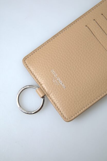 Dolce & Gabbana Elegant Beige Leather Cardholder Wallet