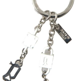 Dolce & Gabbana Chic Blue Leather Keychain with Gold Accents