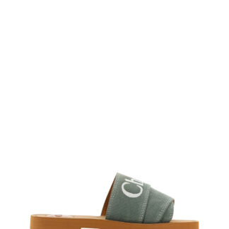 Chloé Sumptuous Cotton Woody Slide Sandals in Denim Blue