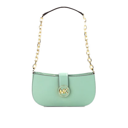 Michael Kors Carmen Small Sea Green Leather Pouchette Shoulder Crossbody Purse