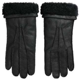 Dolce & Gabbana Elegant Blue Leather Gloves with Fur Trim