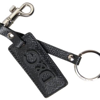 Dolce & Gabbana Elegant Black Leather Keychain with Fuchsia Accent