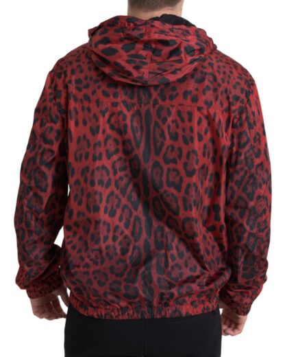 Dolce & Gabbana Red Leopard Hooded Bomber Jacket