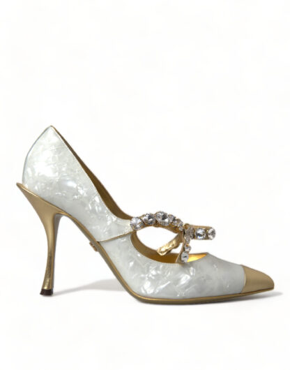 Dolce & Gabbana Elegant White Patent Crystal Bow Heels