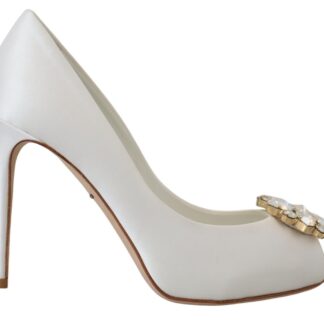 Dolce & Gabbana Elegant White Patent Crystal Bow Heels