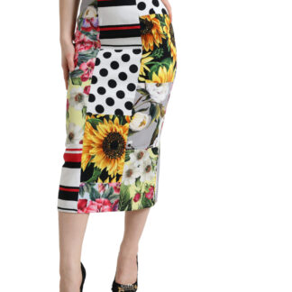 Dolce & Gabbana High Waist Silk Pencil Midi Skirt with Floral Print