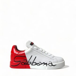 Dolce & Gabbana Chic White Leather Sneakers with Red Accents