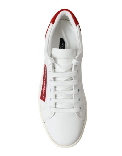 Dolce & Gabbana Chic White Leather Sneakers with Red Accents