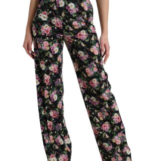 Dolce & Gabbana Chic High Waist Straight Pants with Logo Print