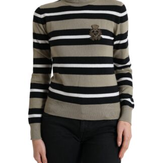 Dolce & Gabbana Elegant Black Floral Applique Sweater