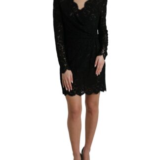 Dolce & Gabbana Elegant Black Floral Lace A-Line Mini Dress