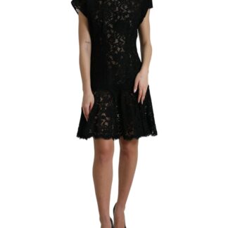 Dolce & Gabbana Elegant Black Floral Lace Sheath Mini Dress