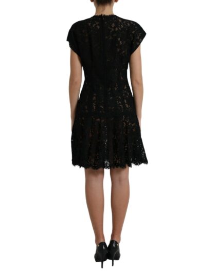 Dolce & Gabbana Elegant Black Floral Lace A-Line Mini Dress