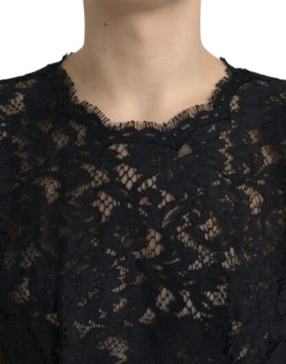 Dolce & Gabbana Elegant Black Floral Lace A-Line Mini Dress