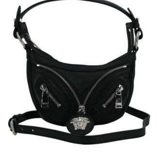 Versace Elegant Black Leather Bucket Shoulder Bag