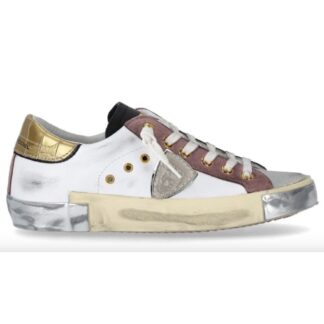 Philippe Model Elegant Gray Leather Sneakers with Sequin Details