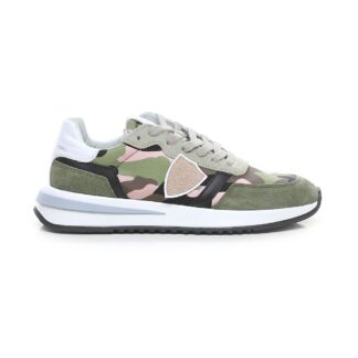 Philippe Model Army Green High-Top Sneakers with Leather Accents