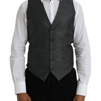 Dolce & Gabbana Black Wool Formal Dress Waistcoat Vest