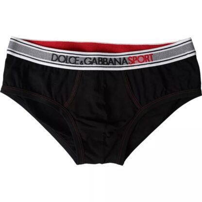 Dolce & Gabbana Black Logo Cotton Stretch Brando Slip Underwear