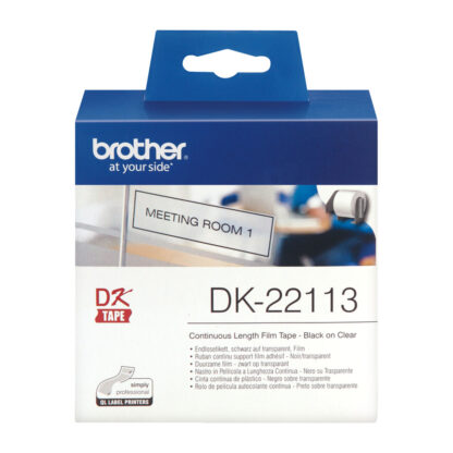 Πλαστικοποιημένη Ταινία για Στυλό Brother DK-22113 62 mm x 15,24 m Μαύρο/Διαφανές