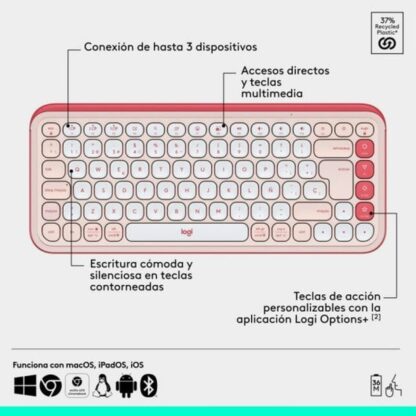 Πληκτρολόγιο Logitech 920-013120 Ροζ Ισπανικό Qwerty QWERTY