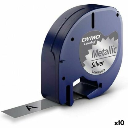 Πλαστικοποιημένη Ταινία για Στυλό Dymo 91208 LetraTag® Μαύρο Ασημί 12 mm (x10)