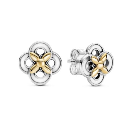 Γυναικεία Σκουλαρίκια Pandora TWO-TONE FLOWER Αυθεντικό ασήμι 925