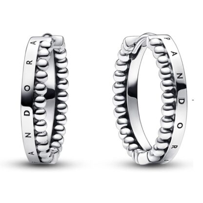 Γυναικεία Σκουλαρίκια Pandora SIGNATURE LOGO & BEADS HOOP Αυθεντικό ασήμι 925