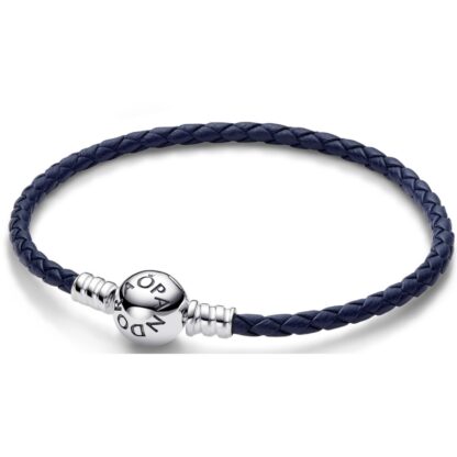 Γυναικεία Βραχιόλια Pandora ROUND CLASP BLUE BRAIDED LEATHER BRACELET