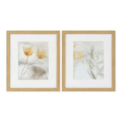 Πίνακας DKD Home Decor Drawed Leaf 33 x 3 x 38 cm Παραδοσιακά Φύλλο φυτού (x2)