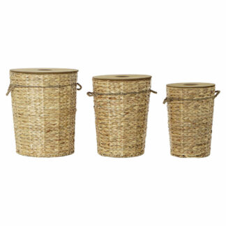 Σετ Καλαθιών DKD Home Decor Πολύχρωμο Bamboo Κρόσσια Boho 3 Τεμάχια