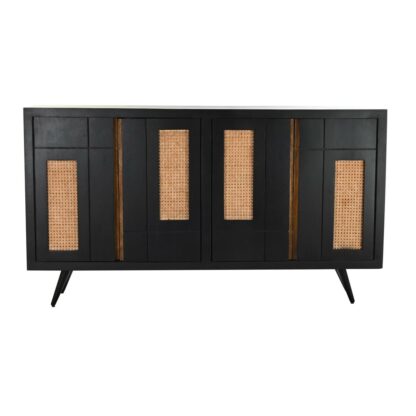 Σκευοθήκη DKD Home Decor Μαύρο ρατάν Ξύλο από Μάνγκο (160 x 40 x 90 cm)