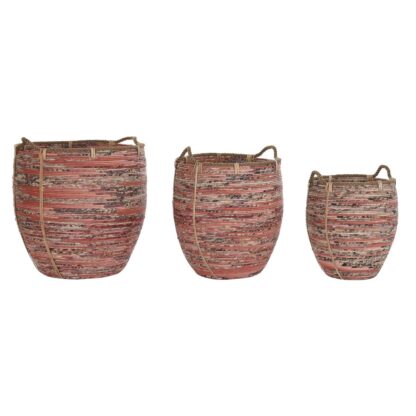 Σετ Καλαθιών DKD Home Decor Ροδάκινο Φυσικό Boho 52 x 52 x 58 cm