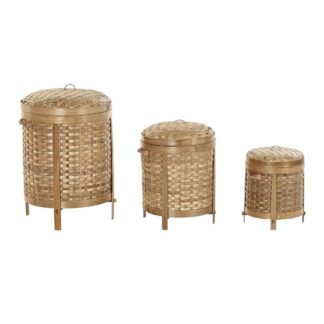 Σετ Καλαθιών DKD Home Decor Λευκό Γκρι Φυσικό Bamboo Boho Φθαρμένο 31 x 31 x 45 cm 31 x 31 x 44 cm