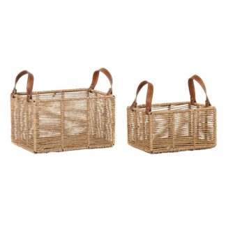 Σετ Καλαθιών DKD Home Decor Καφέ Γκρι Πορτοκαλί 40 x 30 x 20 cm (3 Μονάδες)