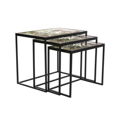 Σετ με 3 τραπέζια DKD Home Decor Μαύρο Πράσινο Χρυσό 60 x 40 x 50 cm