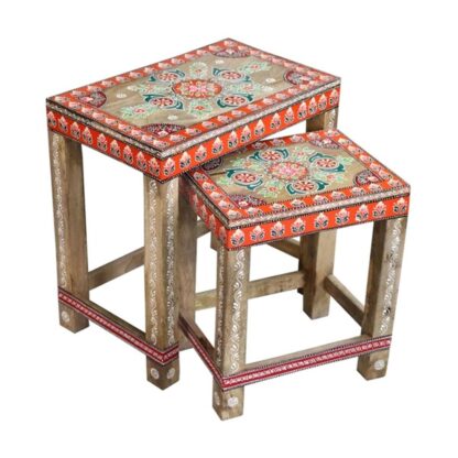 Σετ με 2 τραπέζια DKD Home Decor Πολύχρωμο Φυσικό 45 x 30 x 45 cm 45 x 28,5 x 46 cm