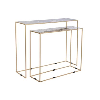 Σετ με 2 τραπέζια DKD Home Decor Λευκό Μαύρο Χρυσό 100 x 28 x 80 cm