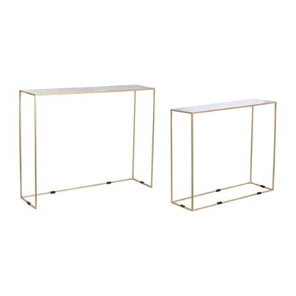 Σετ με 2 τραπέζια DKD Home Decor Λευκό Μαύρο Χρυσό 100 x 28 x 80 cm