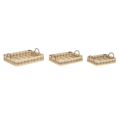 Σετ Δίσκων DKD Home Decor Ανοιχτό καφέ Bamboo 54 x 43 x 9 cm (3 Μονάδες) (x2)