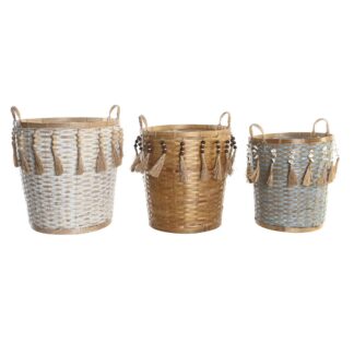 Σετ Καλαθιών DKD Home Decor Καφέ Φυσικό Bamboo 40 x 40 x 63 cm (2 Τεμάχια)