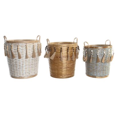 Σετ Καλαθιών DKD Home Decor Πολύχρωμο Bamboo Boho 49 x 45 x 54 cm (3 Τεμάχια)