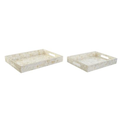 Σετ Δίσκων DKD Home Decor Λευκό Bamboo Από φίλντισι 40 x 30 x 5 cm (x2)